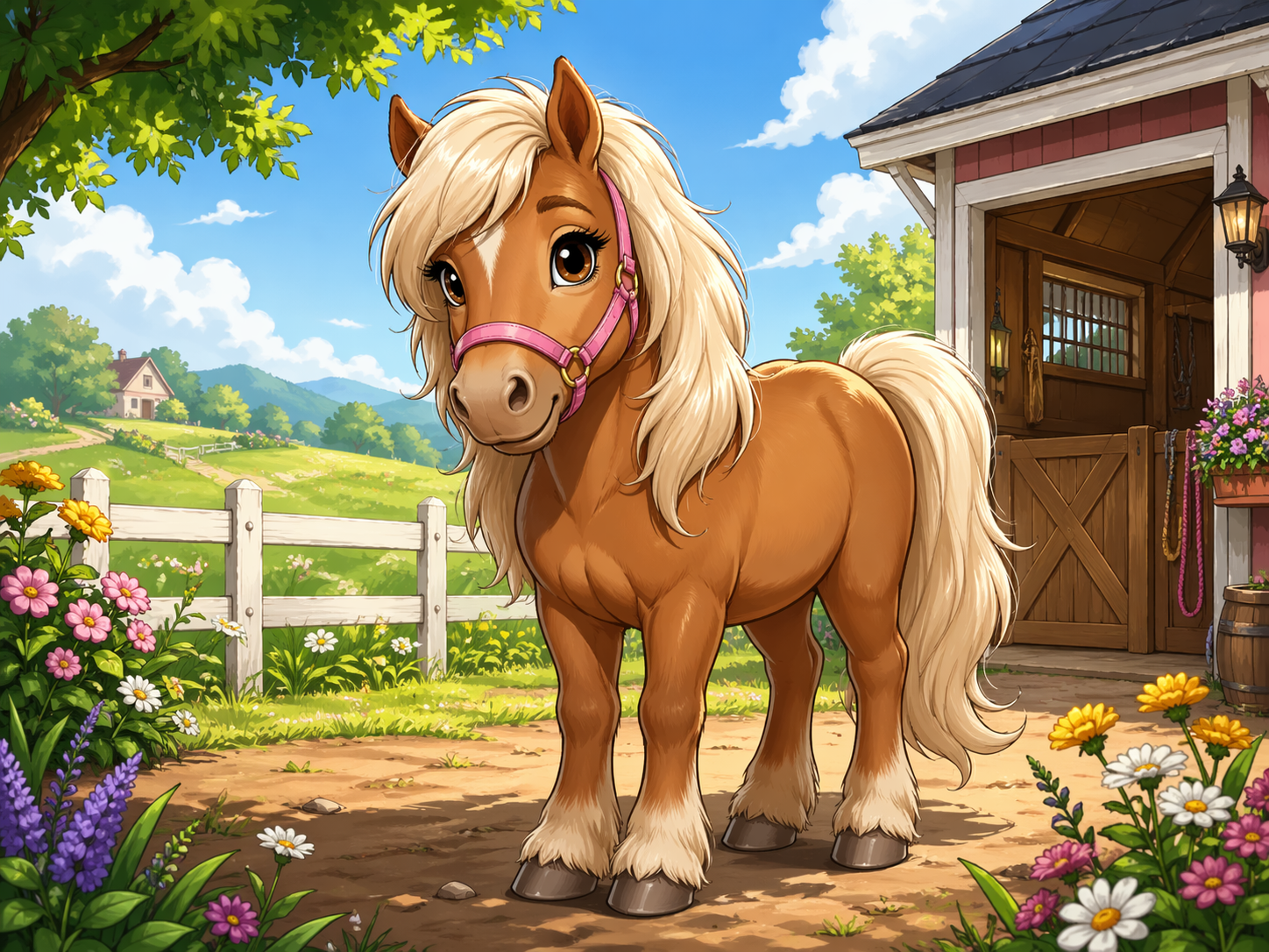 Comic-Pony Luna auf dem Pferdehof